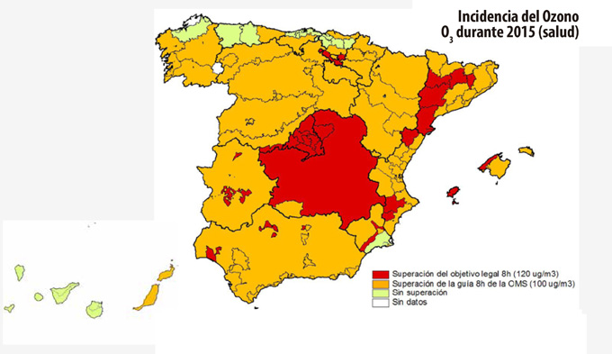 Incidencia del ozono en España durante 2015