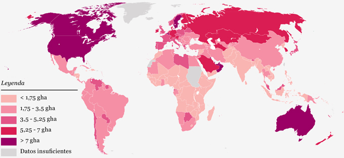 Huella ecológica por países, 2012