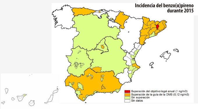 Incidencia del benzo(a)pireno en España durante 2015